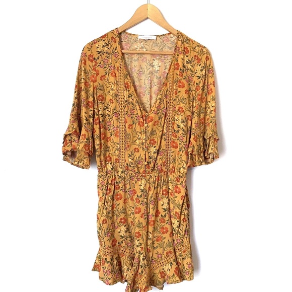 olivaceous mustard floral romper - Picture 4 of 5